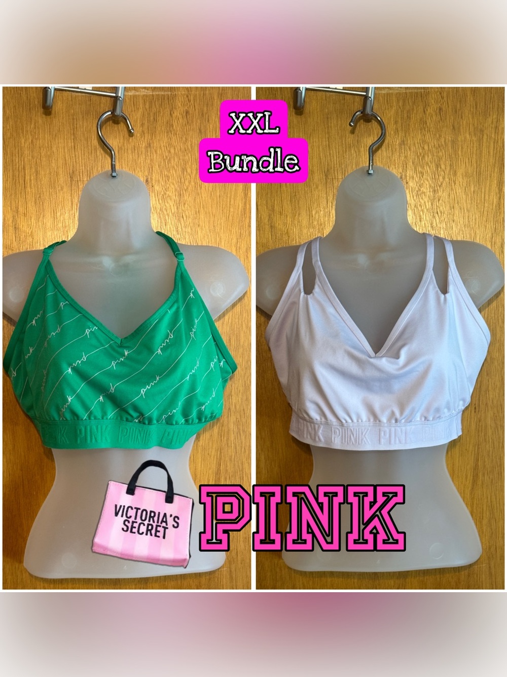 PINK Victoria’s Secret PINK ACTIVE Lightweight Everyday V-neck Sports Bra Bundle